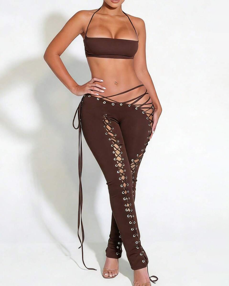 Sexy Tie-Up Tank Top & Lace-Up Pants Two-Piece Set