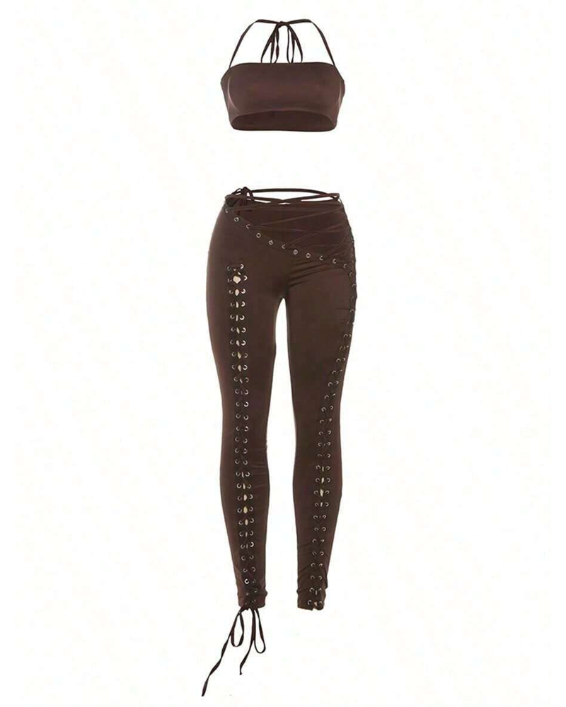 Sexy Tie-Up Tank Top & Lace-Up Pants Two-Piece Set