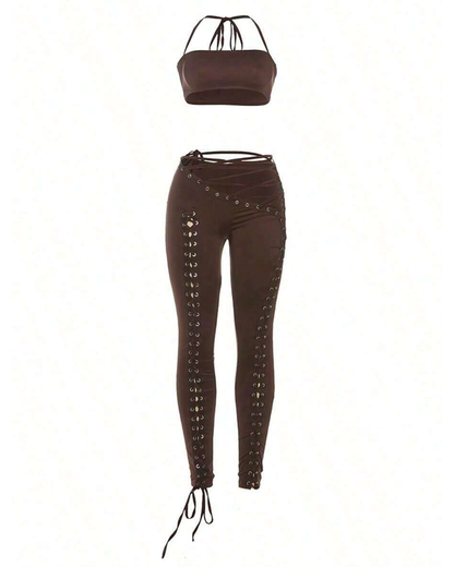 Sexy Tie-Up Tank Top & Lace-Up Pants Two-Piece Set