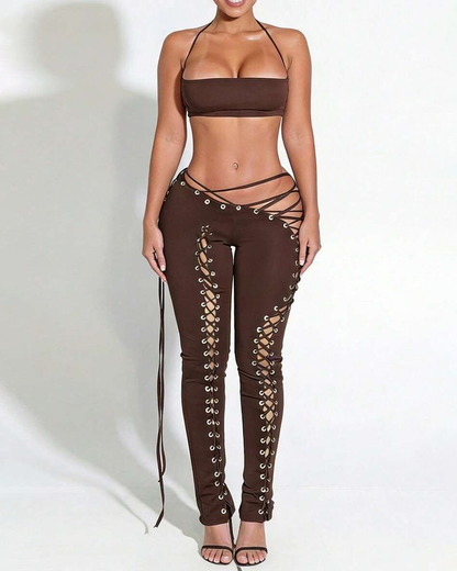 Sexy Tie-Up Tank Top & Lace-Up Pants Two-Piece Set