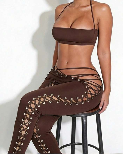 Sexy Tie-Up Tank Top & Lace-Up Pants Two-Piece Set