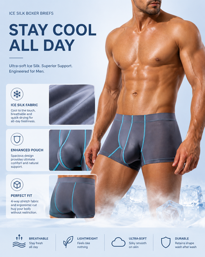 Men’s Ice Silk Comfortable Breathable Large Pouch Boxer Briefs