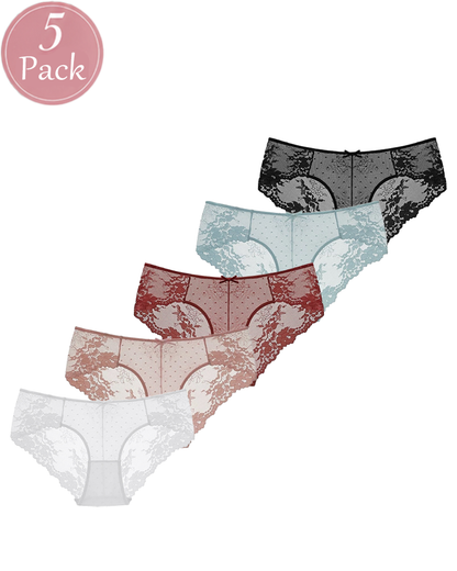 5-Pack Sexy Polka Dot Mesh Lace Panel Panties