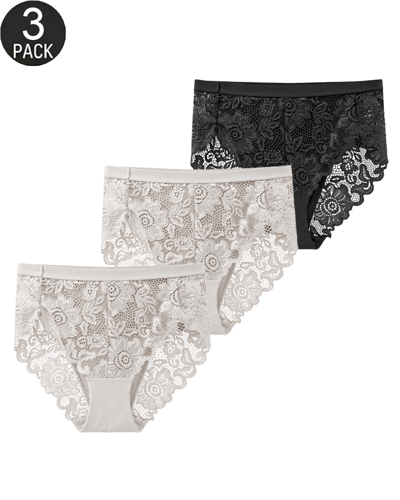 3-Pack Breathable Sexy Floral Lace Panties