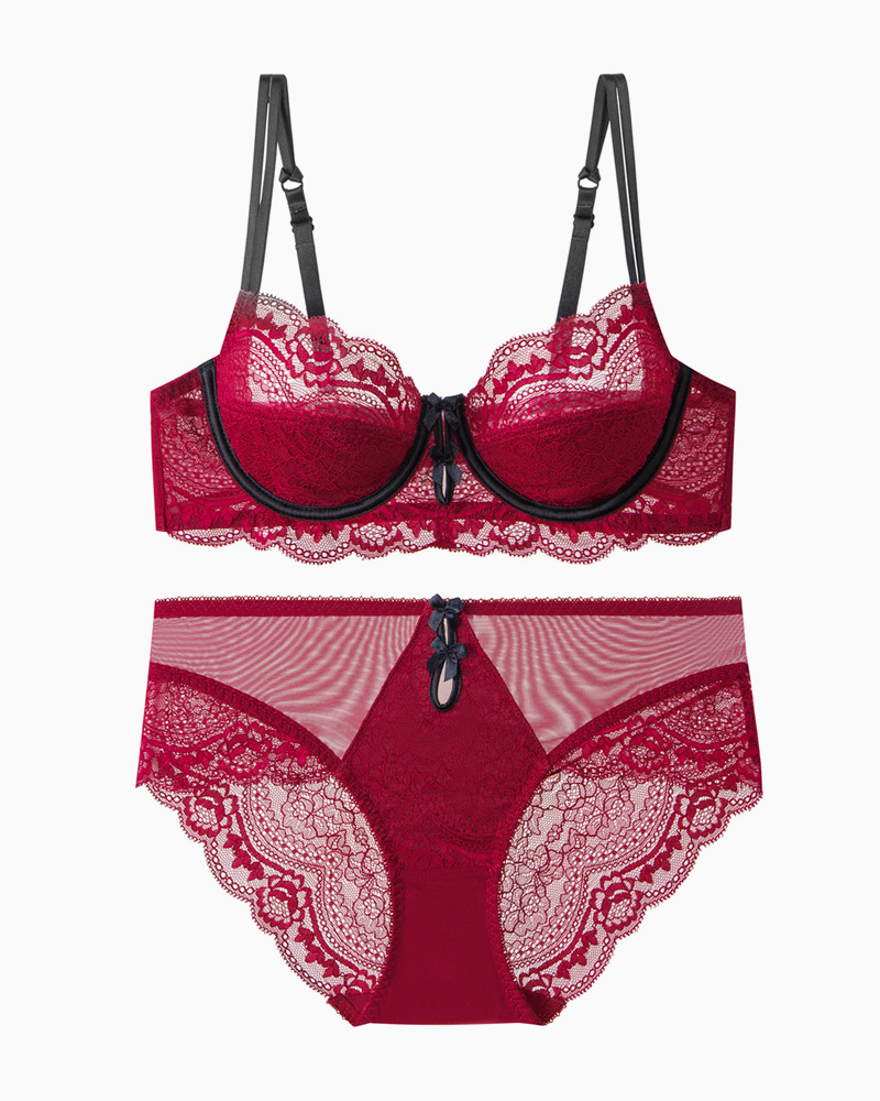 Sexy Floral Lace Underwire Bra & Mesh Panty Set