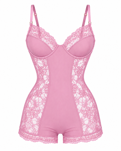 Floral Sheer Lace Romper Lingerie with Structured Cups