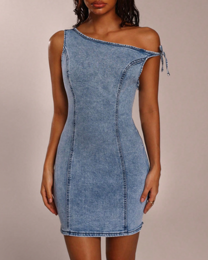 Sexy Summer Halter Neck Tie-Up Denim Dress