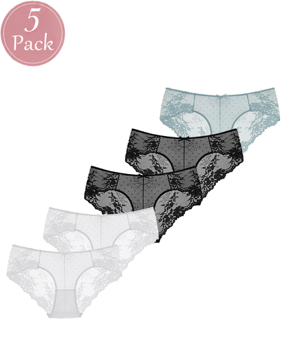 5-Pack Sexy Polka Dot Mesh Lace Panel Panties