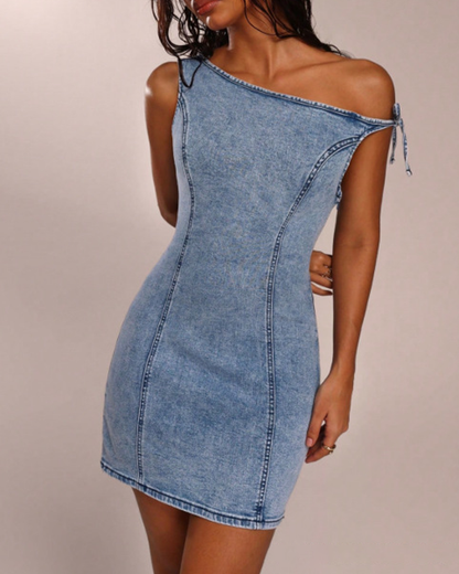 Sexy Summer Halter Neck Tie-Up Denim Dress