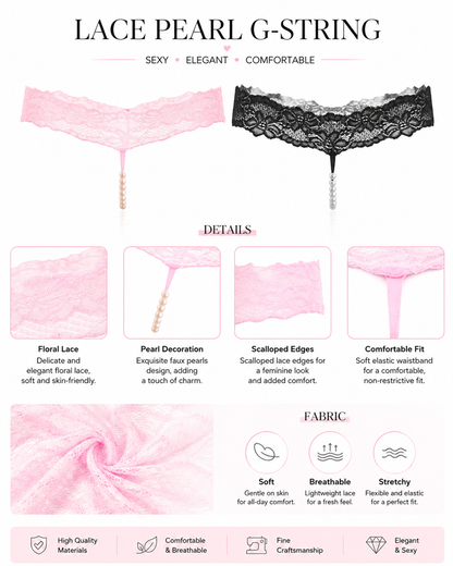 Pearl Decor See-Through Lace Thong