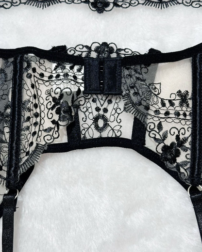 Sexy Floral Embroidery Sheer Mesh Lingerie Set