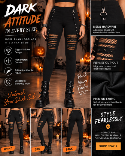 Halloween High Waist Hollow-Out Square Buckle Skinny Pants
