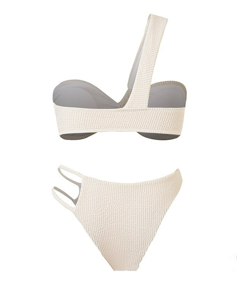Sexy Vacation Style One-Shoulder Strappy Bikini 3-Piece Set