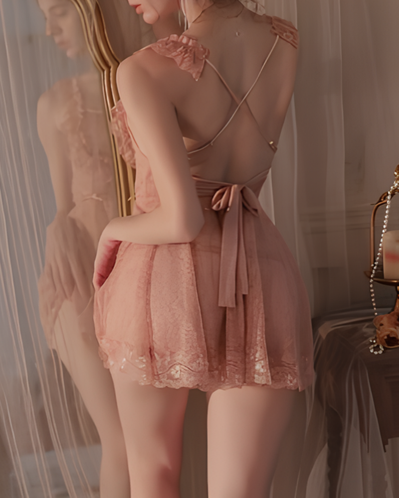 Sexy Lace Back Slit Nightgowns with Open-Back Design