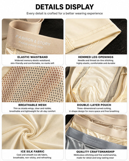 3-Pack Men's Satin Cool-Feel Ice Silk Breathable Mesh Boxer Briefs