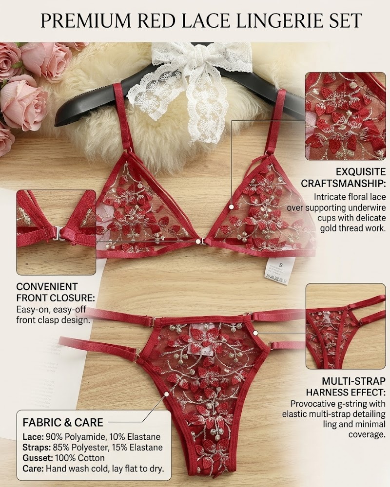 Sexy 3D Floral Embroidery Bra Set