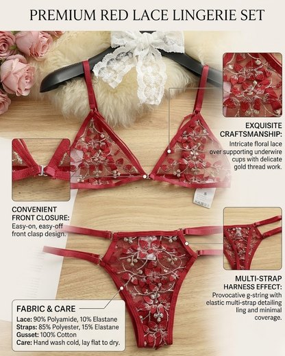 Sexy 3D Floral Embroidery Bra Set