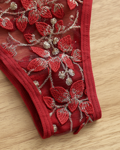 Sexy 3D Floral Embroidery Bra Set