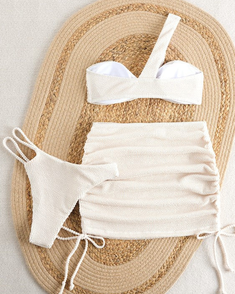 Sexy Vacation Style One-Shoulder Strappy Bikini 3-Piece Set