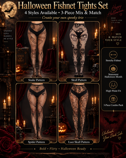 3-Pack Halloween Fishnet Tights Mixed Pattern Set