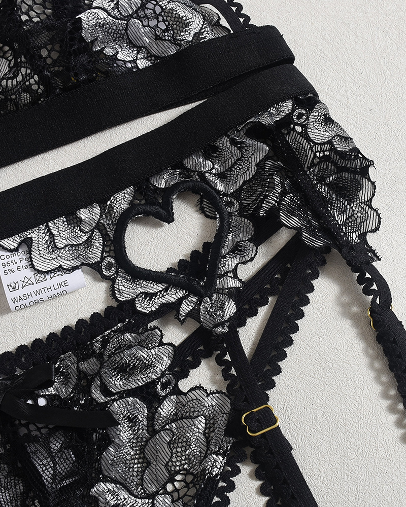Sexy Embroidered Lace Heart Cut-Out Lingerie Set