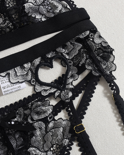 Sexy Embroidered Lace Heart Cut-Out Lingerie Set