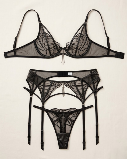 Sexy Lace-Inspired Line Sheer Mesh Lingerie Set