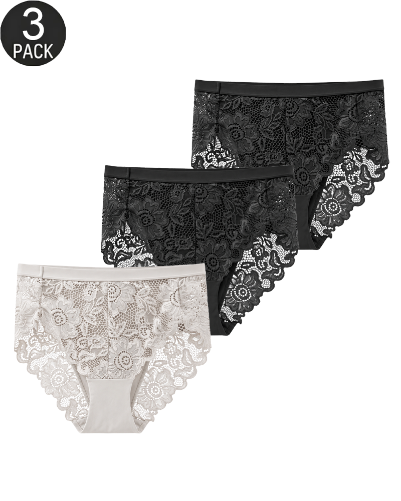 3-Pack Breathable Sexy Floral Lace Panties