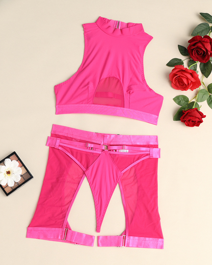 Fashionable Cut-Out See-Through Mesh Lingerie Set