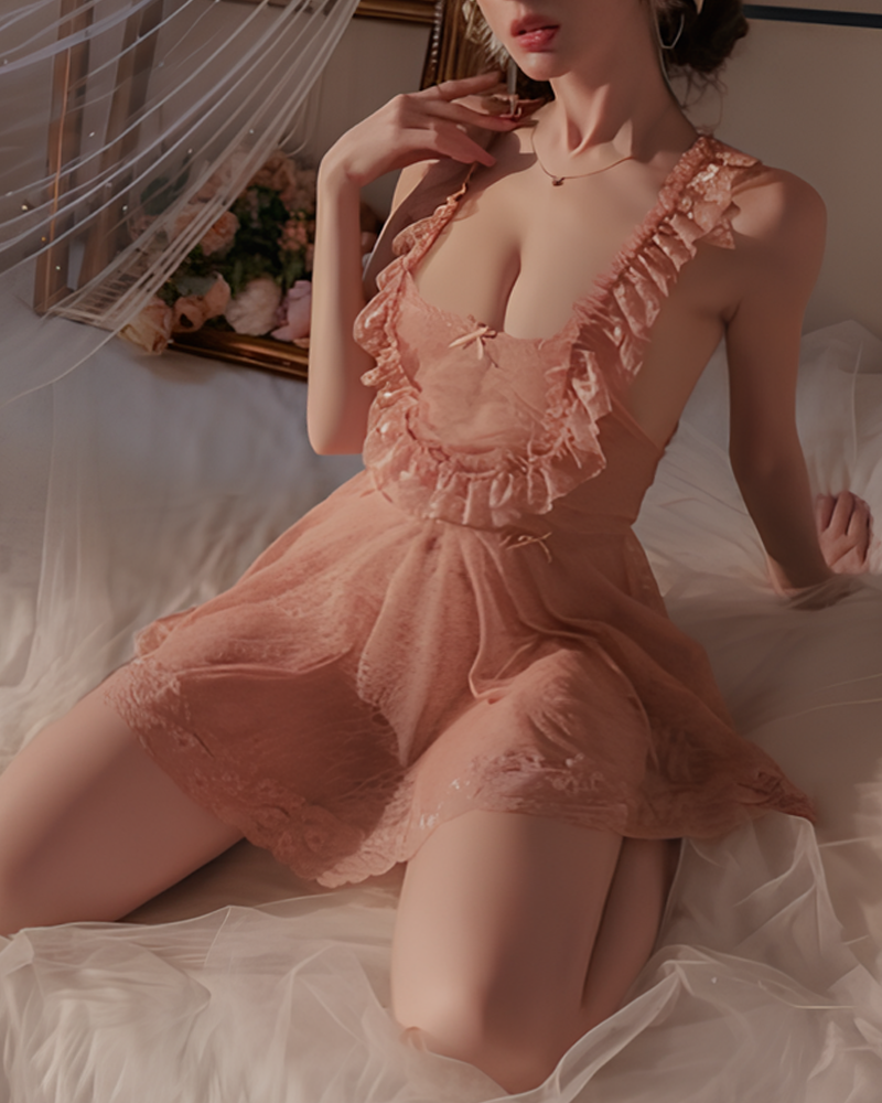 Sexy Lace Back Slit Nightgowns with Open-Back Design