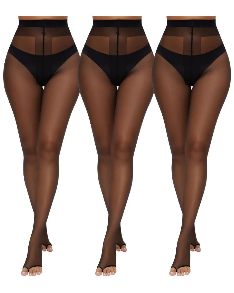 3 Pairs Ultra Thin 10D Control Toeless Pantyhose