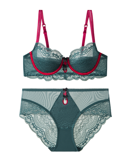 Sexy Floral Lace Underwire Bra & Mesh Panty Set