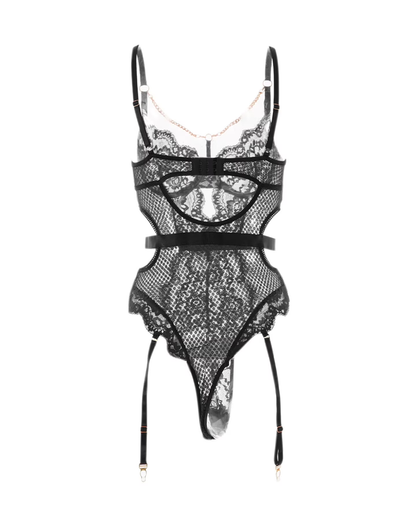 Sexy Metal Chain Lace Mesh Shaping Bodysuit