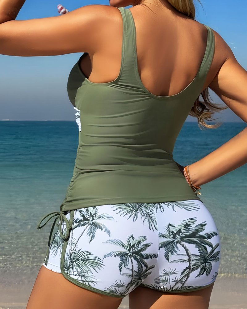 Palm Tree Print Quick-Dry Two-Piece Bikini Swimsuit