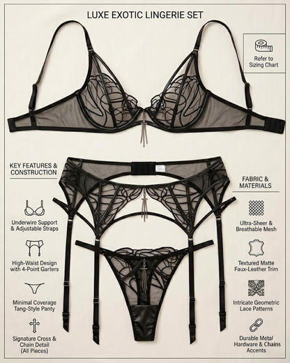 Sexy Lace-Inspired Line Sheer Mesh Lingerie Set
