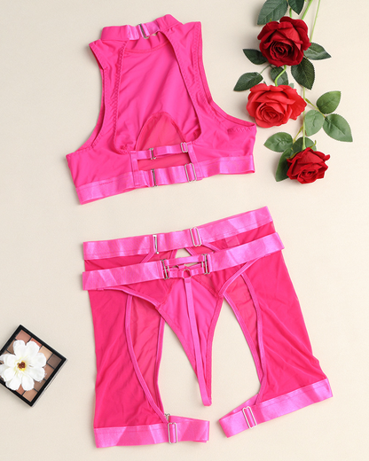 Fashionable Cut-Out See-Through Mesh Lingerie Set