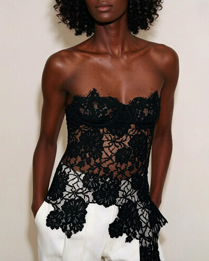 Lace Patchwork Slim Fit Backless Tube Top Camisole Vest