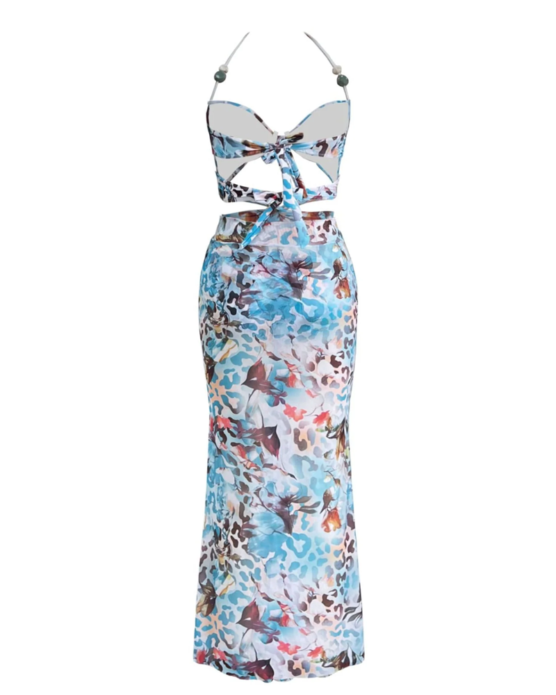 Sexy Summer Printed Backless Cutout Bodycon Swim Dress