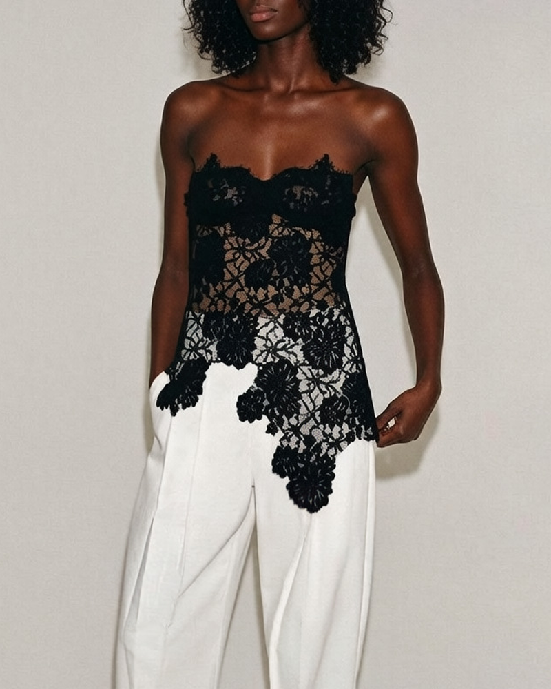 Lace Patchwork Slim Fit Backless Tube Top Camisole Vest