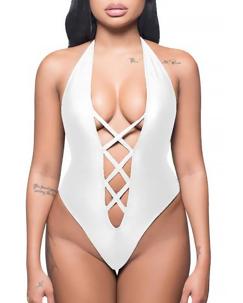 Sexy Lace-up Backless Solid Color One-Piece Bikini