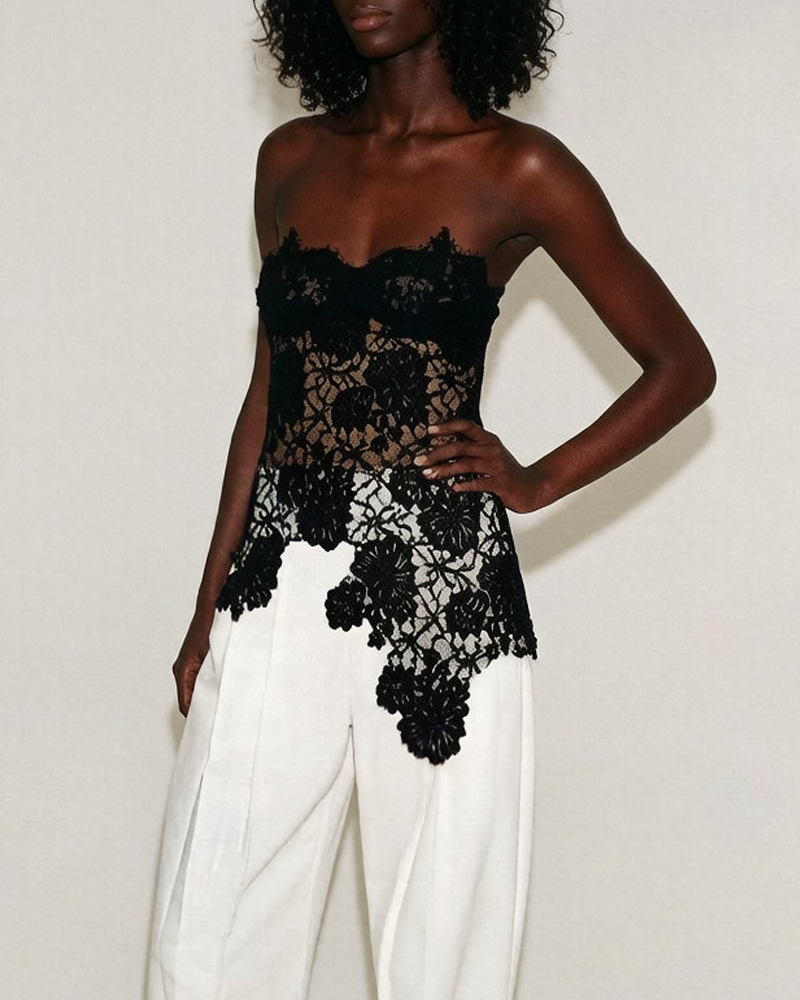 Lace Patchwork Slim Fit Backless Tube Top Camisole Vest