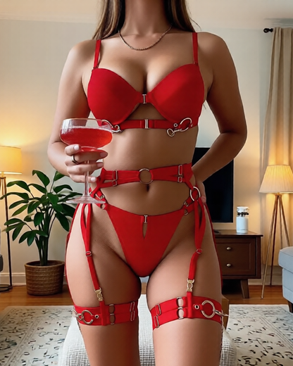 Sexy Punk Style Metal Chain Strappy Lingerie Set