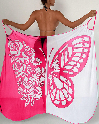 Bohemian Beach Vacation Color-Block Butterfly Beach Dress