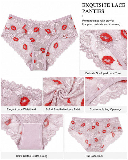 4-Pack Sexy Lace See-Through Lip Embroidered Panties