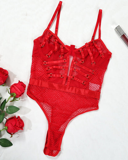 Sexy See-Through Mesh Hollow-Out Bodysuit Lingerie
