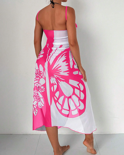 Bohemian Beach Vacation Color-Block Butterfly Beach Dress
