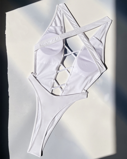Sexy Lace-up Backless Solid Color One-Piece Bikini