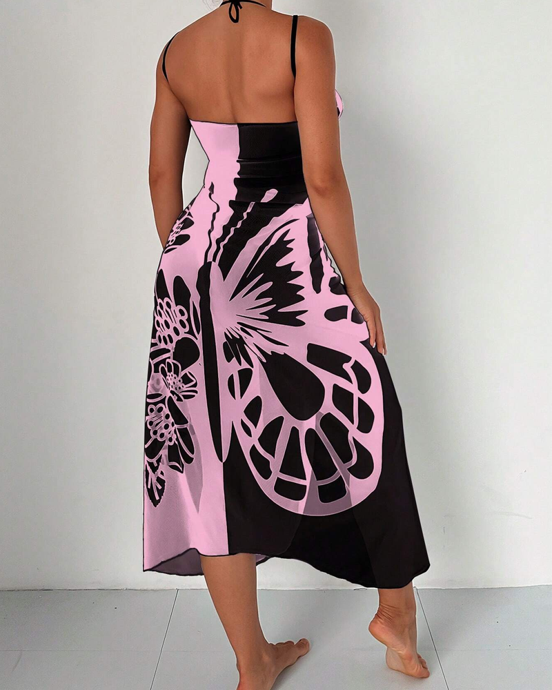 Bohemian Beach Vacation Color-Block Butterfly Beach Dress