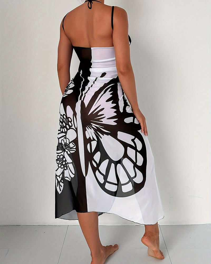 Bohemian Beach Vacation Color-Block Butterfly Beach Dress