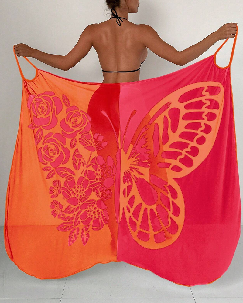 Bohemian Beach Vacation Color-Block Butterfly Beach Dress